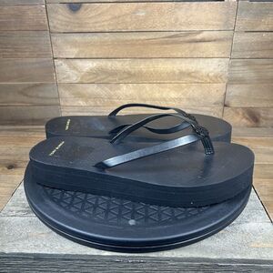 Tory Burch Womens Sz 10 Platform Flip Flop Perfect Black Leather Strap Sandals
